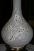 lamp base, glass, etched flowers